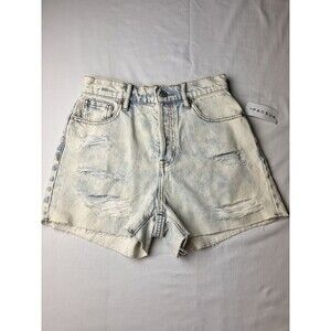 Pacsun Womens Jean Shorts Blue Denim High-Rise Ripped Light Wash‎ SZ 25 LRC8-1